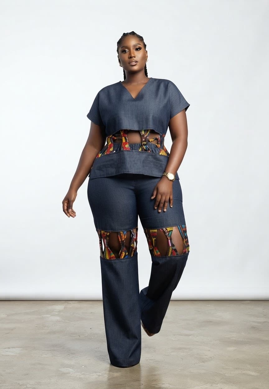 Denim Ankara Cutout Two-Piece Set