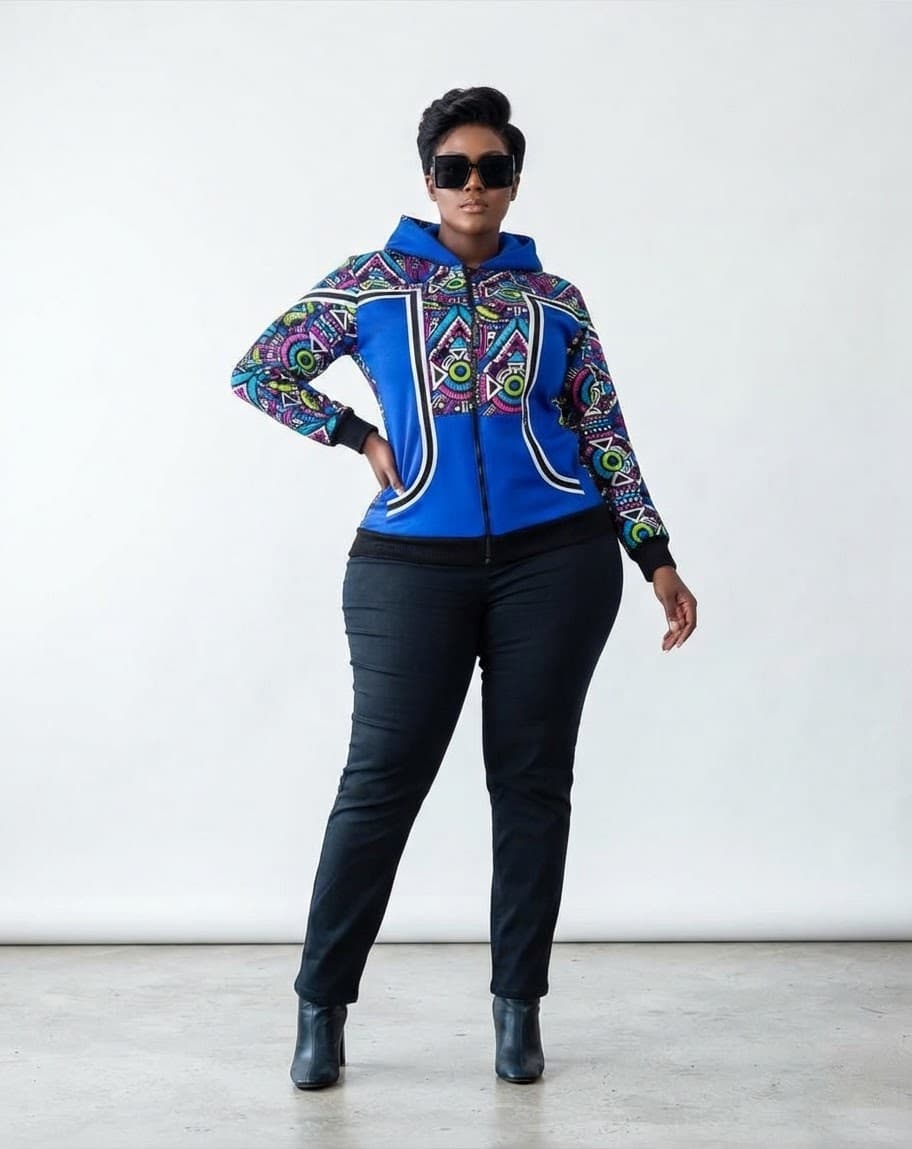 Royal Blue Afro Chic Ankara Zip Up Hoodie