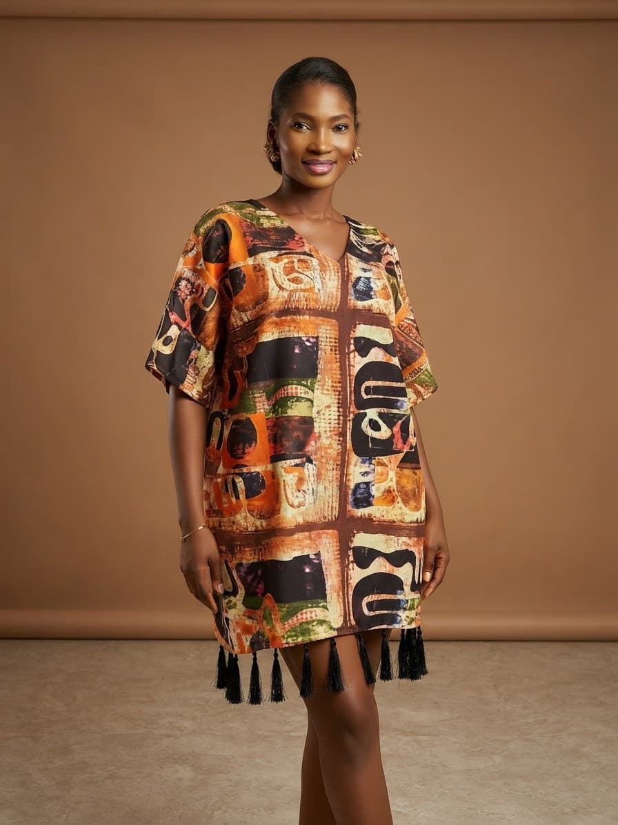 Nala Abstract Tassel Shift Dress