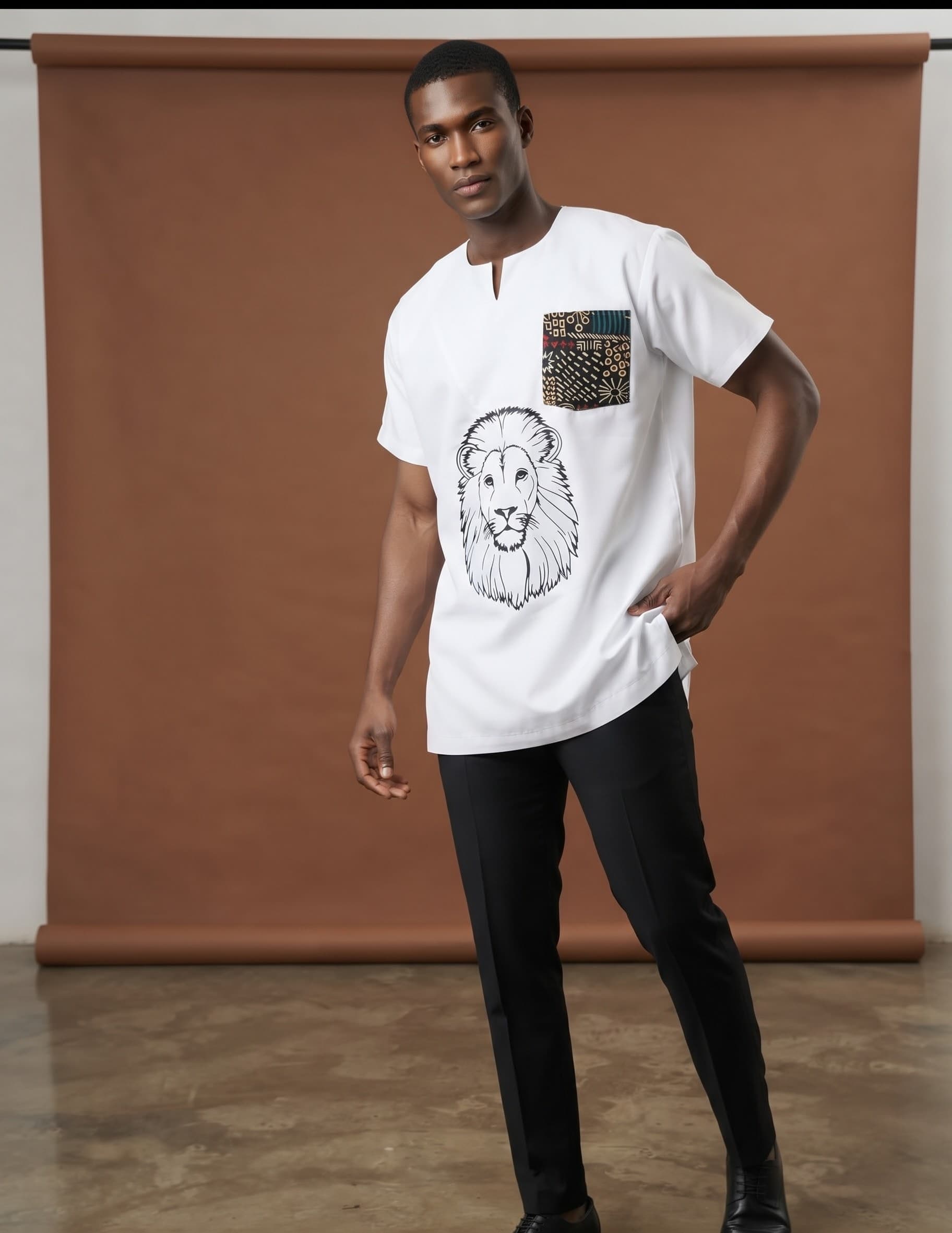 Obinna Lion Print Senator Shirt