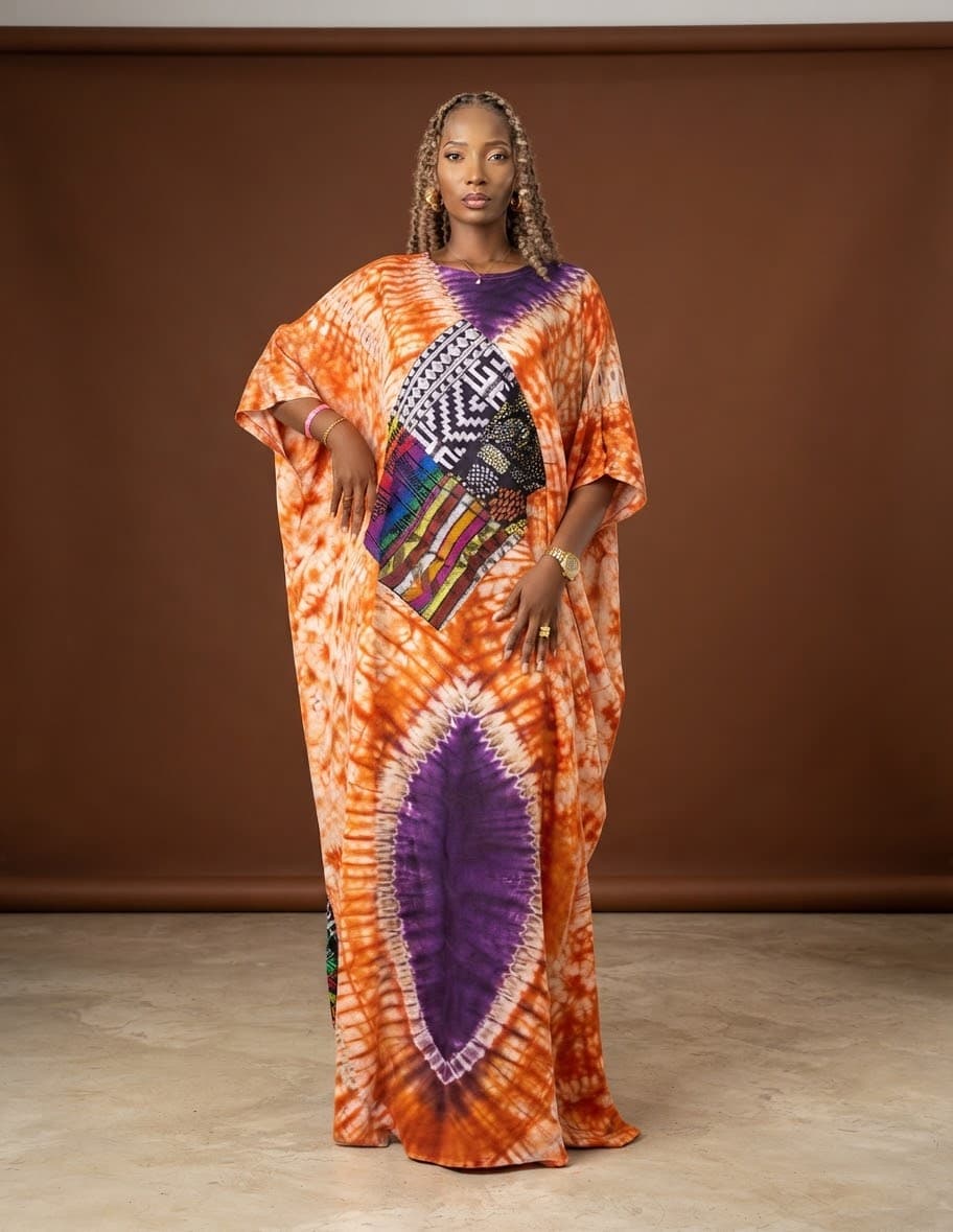 Amara Orange Purple Tie Dye Bubu Dress